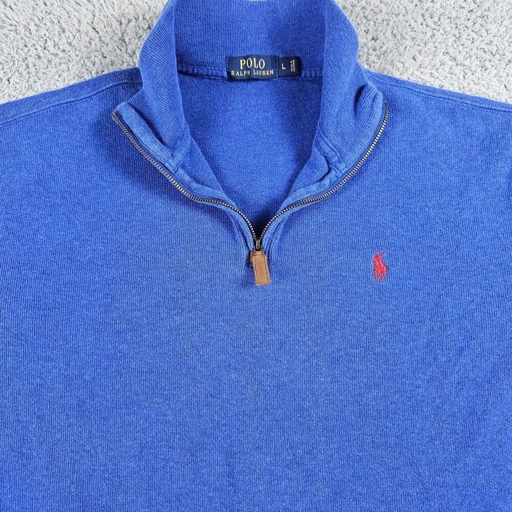 Polo Ralph Lauren Sweater Mens Large Blue 1/4 Zip Pullover Casual Golf Preppy